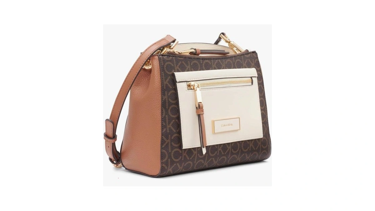 Calvin Klein Women's Hadley Triple Compartment Crossbody, Brown/khaki/caramel/white, One Size