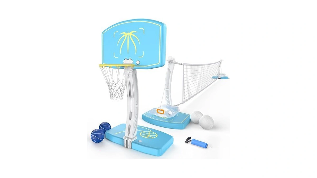 Goregent Pool Basketball Hoop & Pool Volleyball Net Set 2-in-1,
