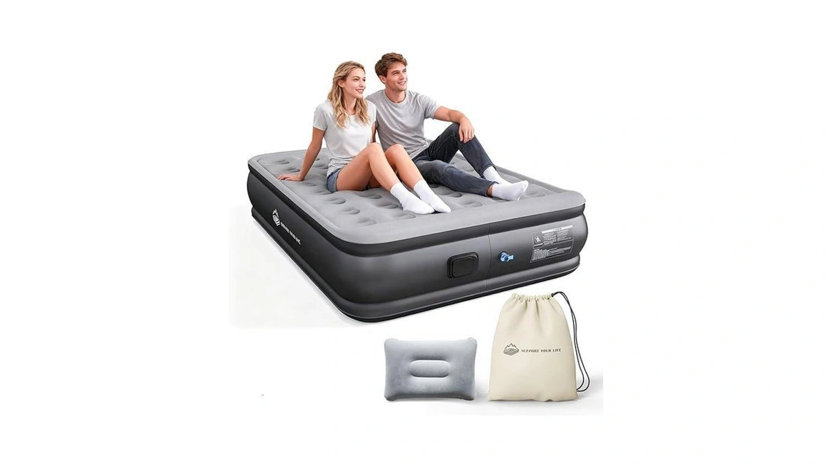 Juitoy Queen Air Mattress With Built In Pump, 18" Upgraded