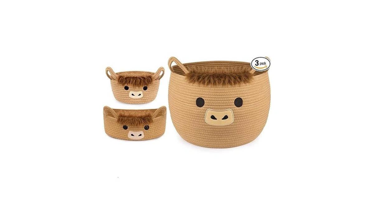 Hkojewp 3pack Highland Cute Cow Storage Baskets Set For Nursery-