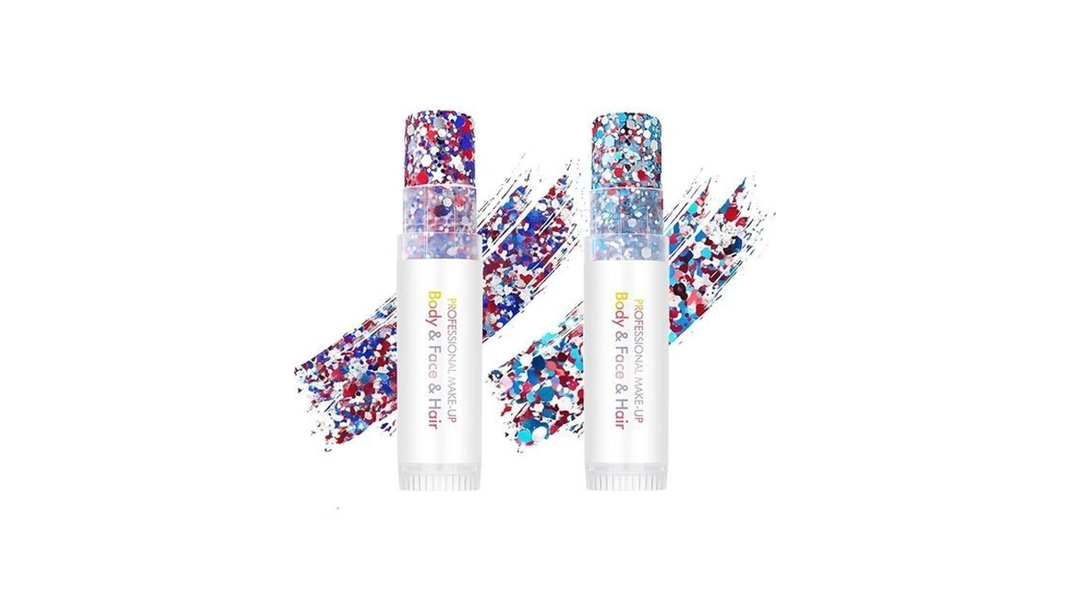 4th Of July Body Glitter Stick (2pcs), Red White Blue