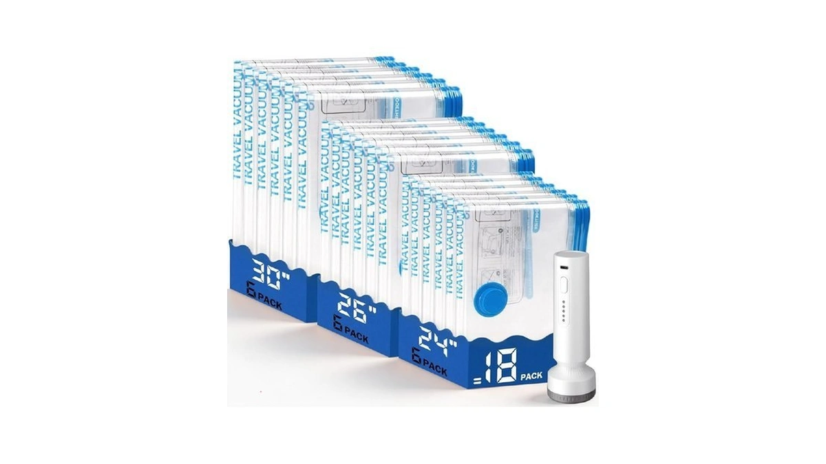18 Pack Vacuum Storage Bags For Travel With Rechargeable Cordless