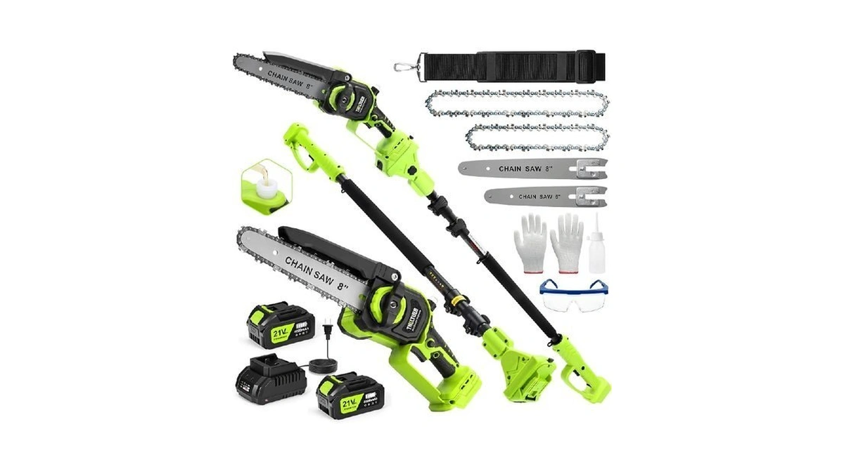 Tneltueb 4-in-1 Cordless Pole Saw & Mini Chainsaw, 6"&8" Pole