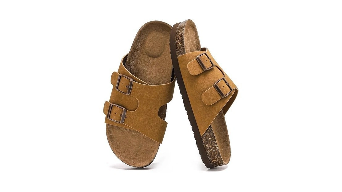 Bodantory Suede Cork Flat Sandals With Adjustable Buckle Arch Support