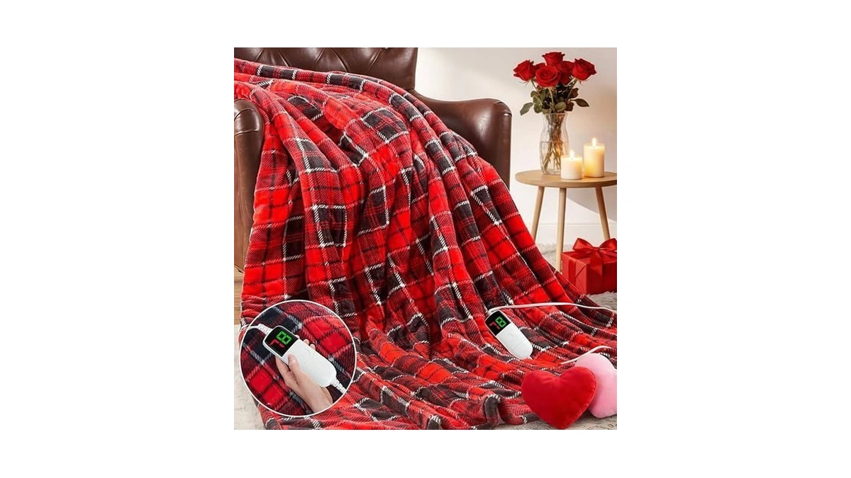 Heated Electric Blanket Twin Size,62x84 Heating Blanket,red Plaid Soft Sherpa
