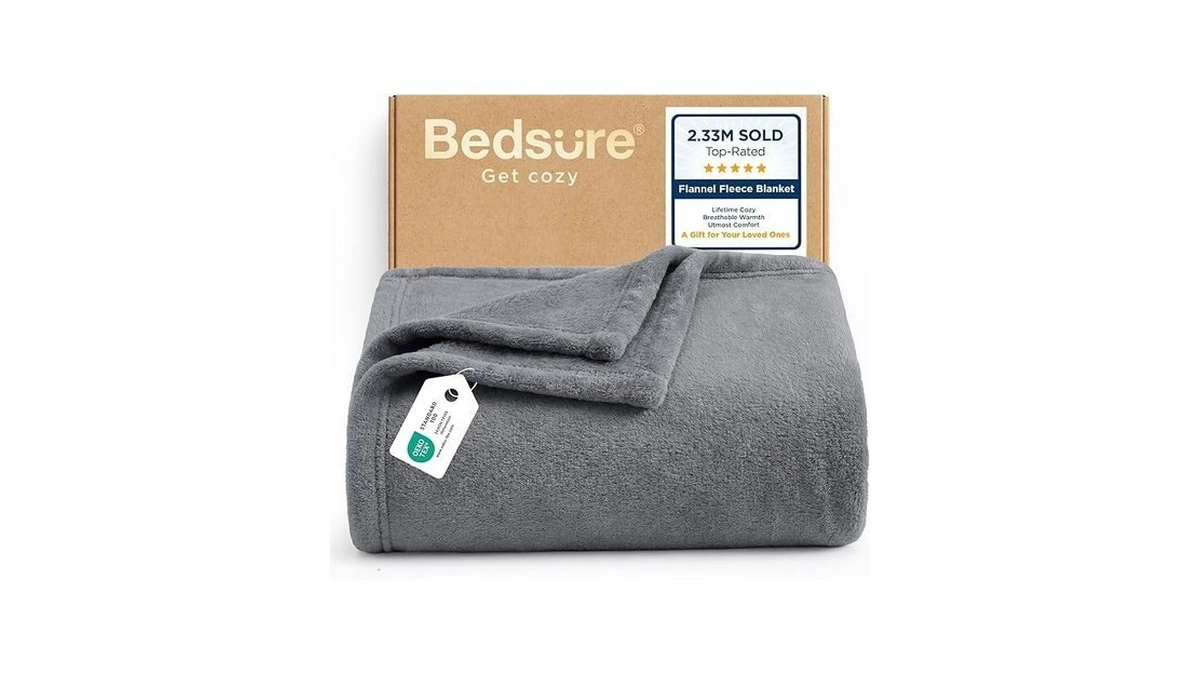 Bedsure Gentlesoft Fleece Throw Blanket For Couch Grey - Lightweight