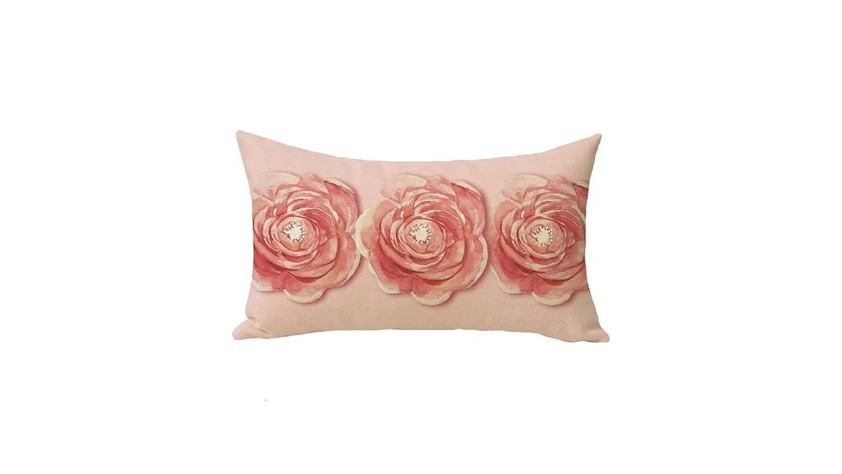 Fjfz Pink Rose Flower Lumbar Decorative Throw Pillow Cover 12