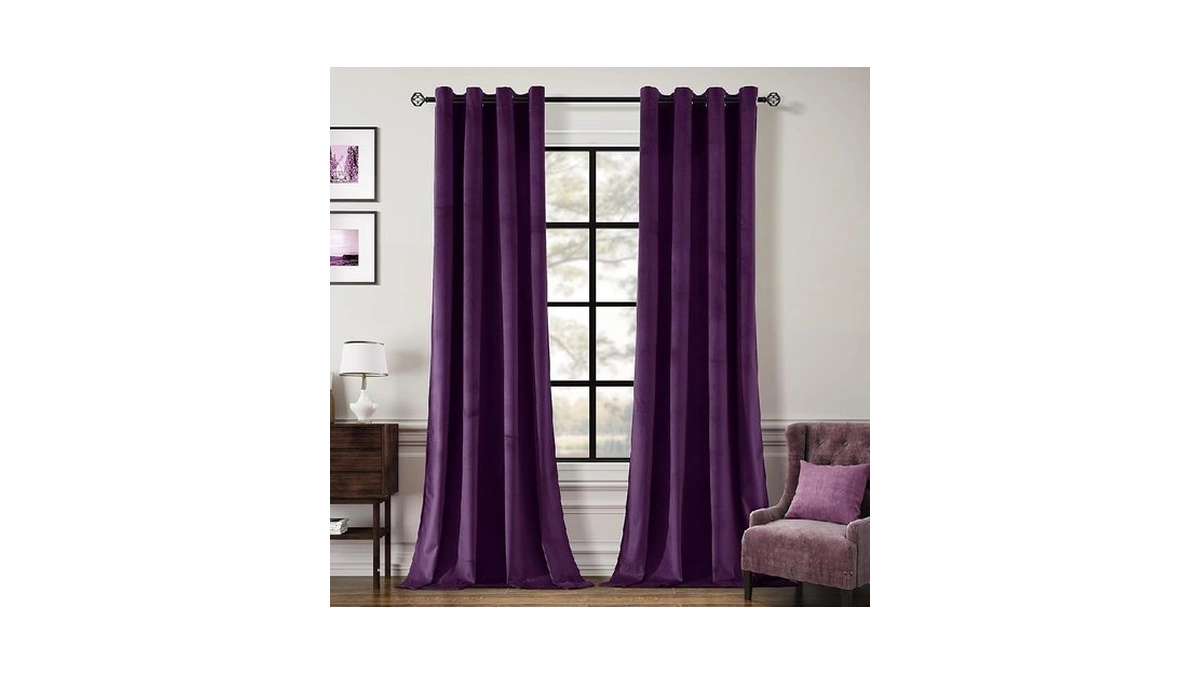 Guibaf Deep Purple Velvet Curtains 80 Inches Long Grommet Blackout