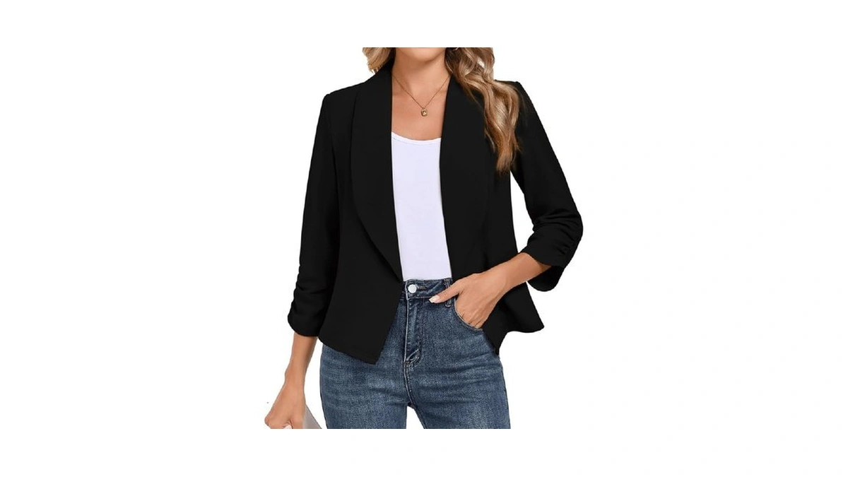 Bsyuros Women's Blazer 3/4 Sleeve Open Front Blazers Slim Fit