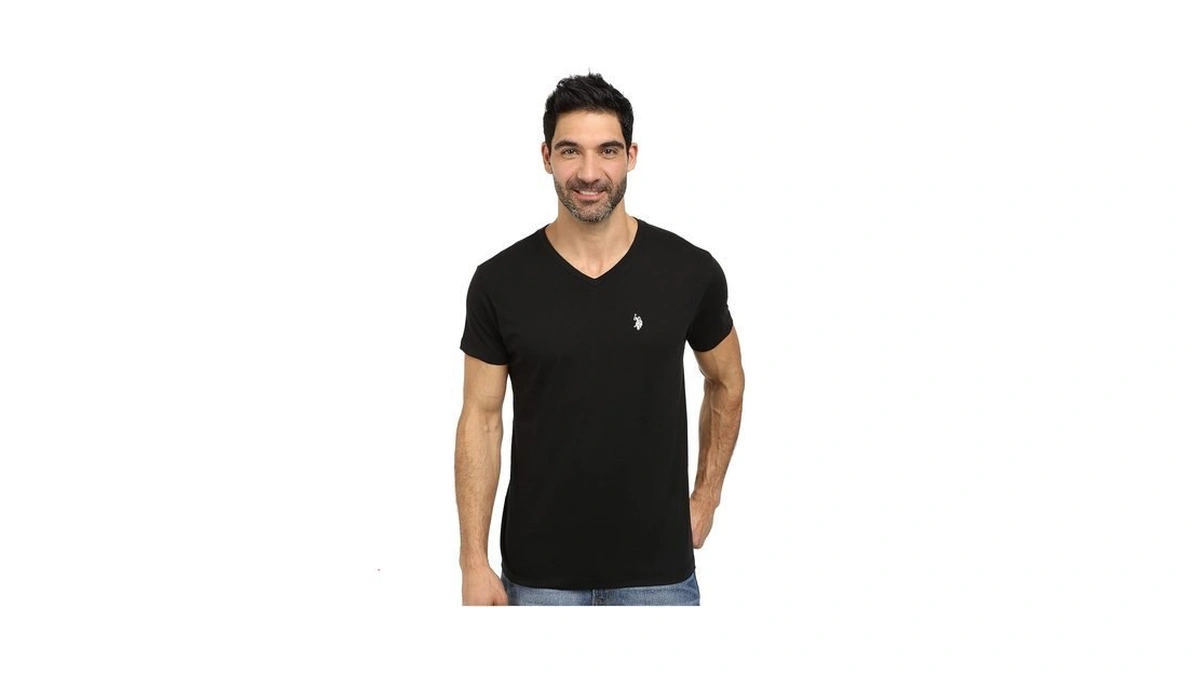 U.s. Polo Assn. Men's Short Sleeve Solid V-neck T-shirt, Black,