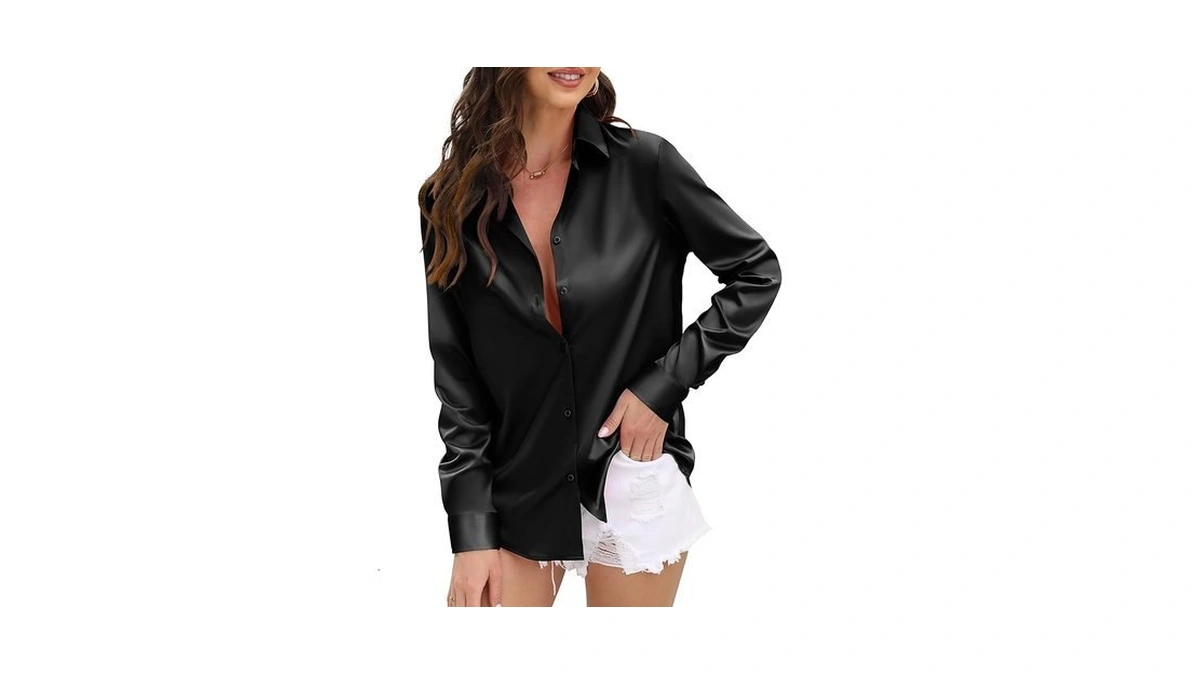 Satin Weave Button Down Shirts For Women Long Sleeve Women's