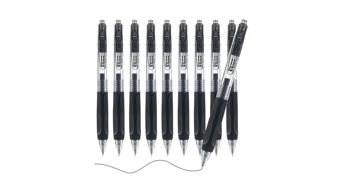 10pcs Retractable Gel Pens, Black Ink, Triangle Grip, Fine Point