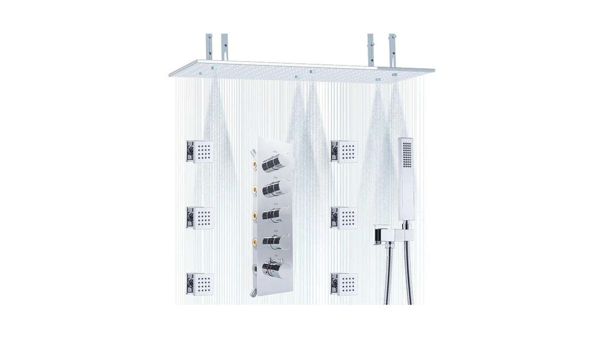 Npysvsss Thermostatic Rain Shower System With Body Jets, 16×32 Inch