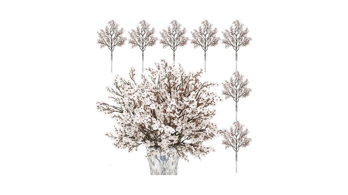 Ovveroche 21 Stems White Babys Breath Artificial Flowers, 5 Branches