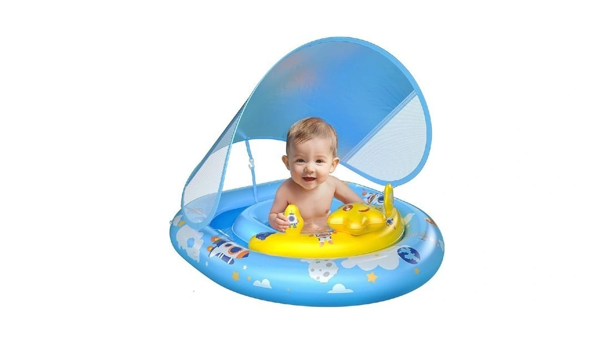 Wayeee Baby Pool Float With Upf50+ Canopy - Inflatable Swim