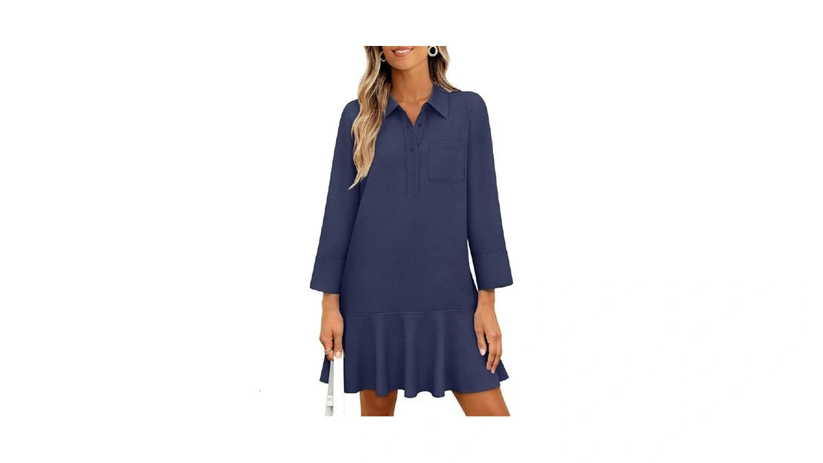 Merokeety Women's 2025 Fall 3/4 Sleeve Shirt Dress Casual Button
