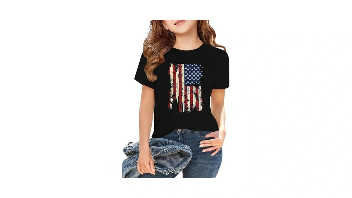 Zdc Girls' Short Sleeve Shirts Kids Crewneck T-shirts Summer Tops
