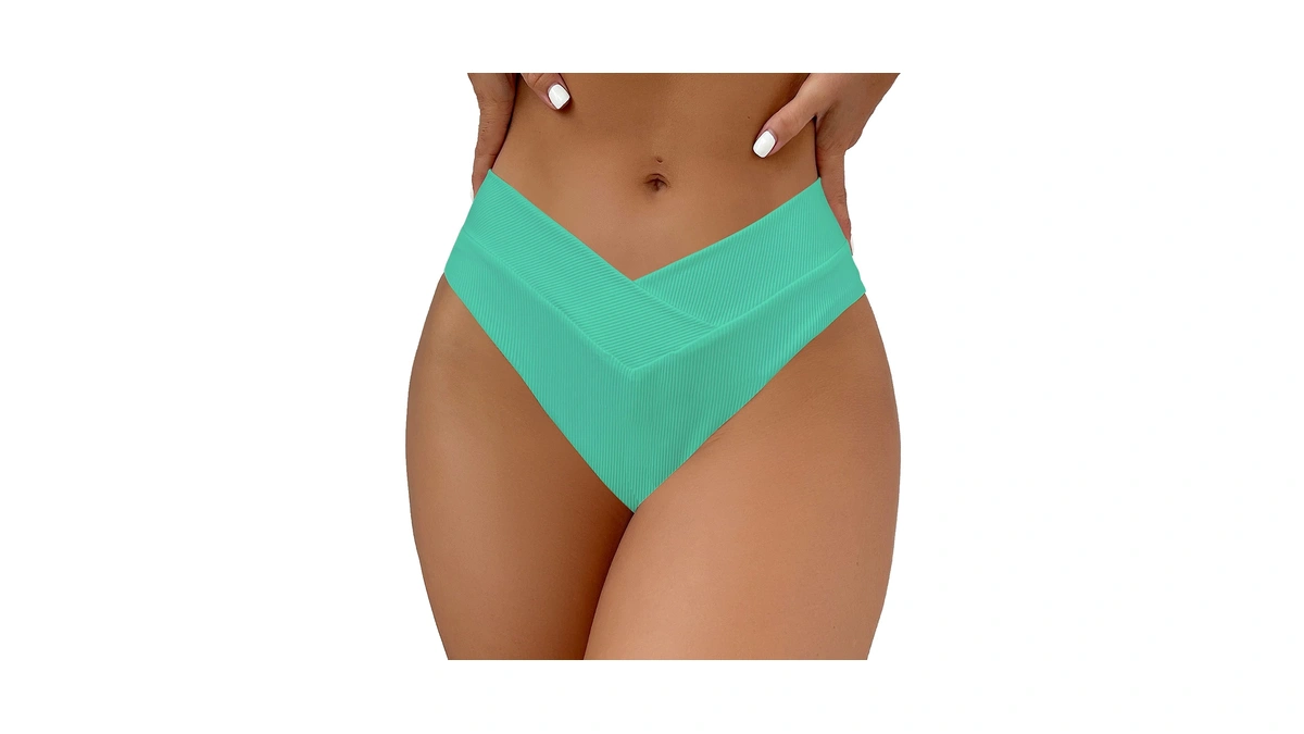 Leoparts Women's V Cut High Waisted Bikini Bottom Ribbed High