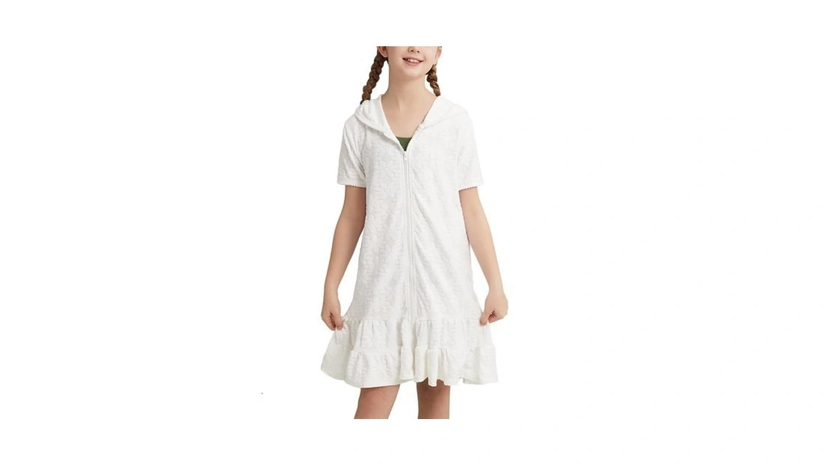 Weixinbuy Girls Swim Cover Up Kids Swimsuit Terry Zip Up