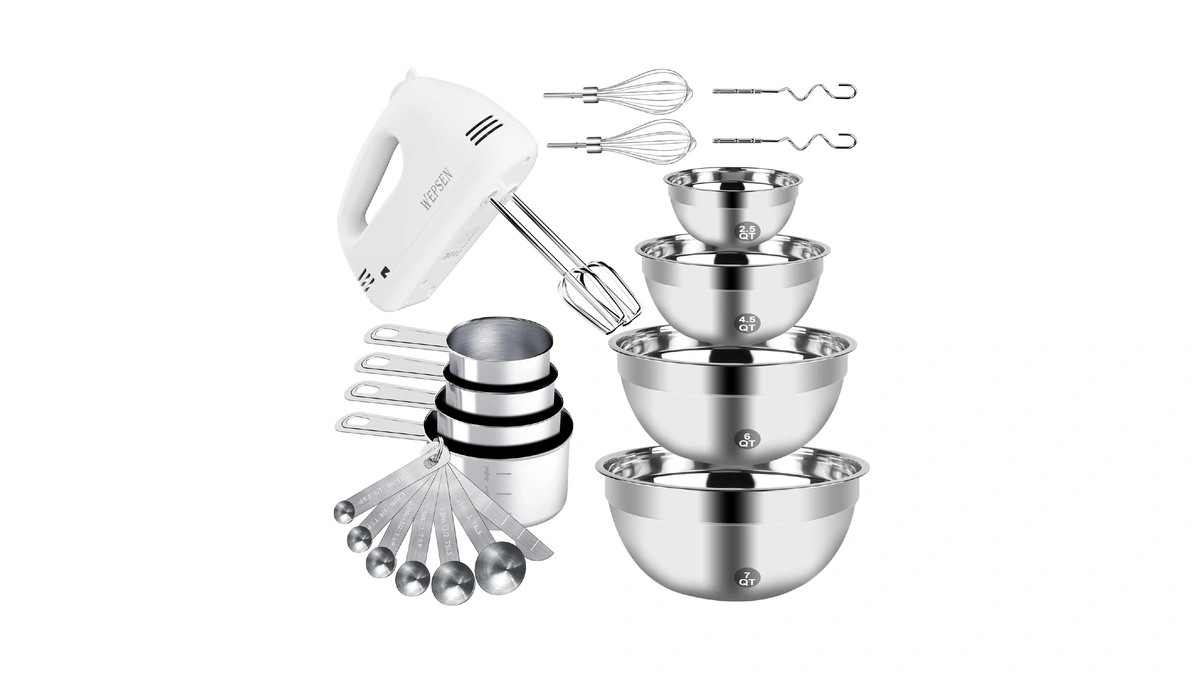 Wepsen Hand Mixer Electric Mixing Bowls Set, 5 Speeds Handheld