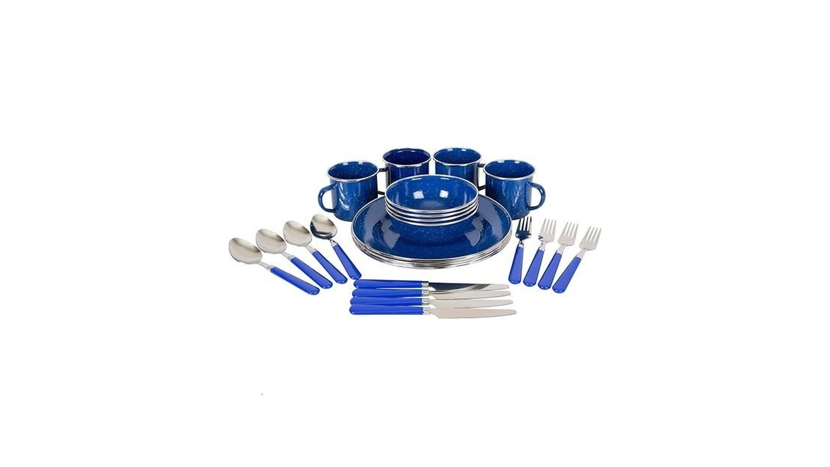 Stansport Deluxe 24-piece Enamel Tableware Set - Blue (11220)