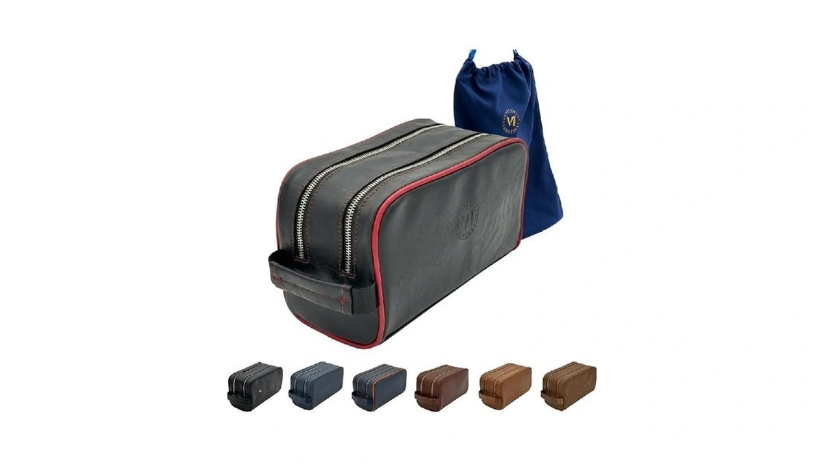Men's Toiletry Travel Bag, Premium Pu Leather Dopp With Metal