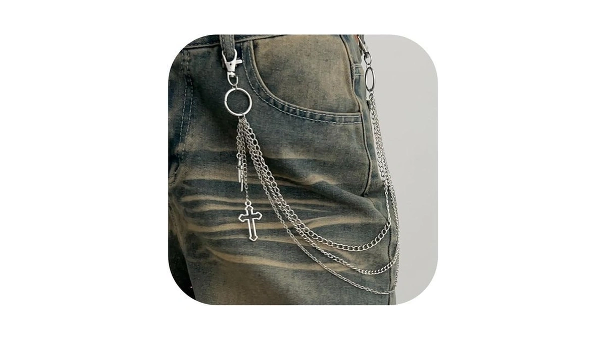Hclian Fashion Layered Pants Wallet Chains Exquisite Gold Silver Cross