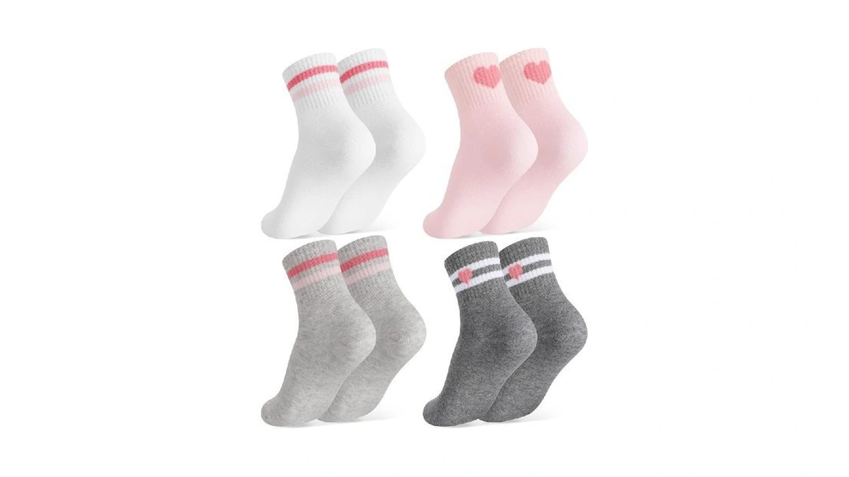 Jspupifip 4 Pairs Girls Hearts Striped Cotton Socks Kids Pink