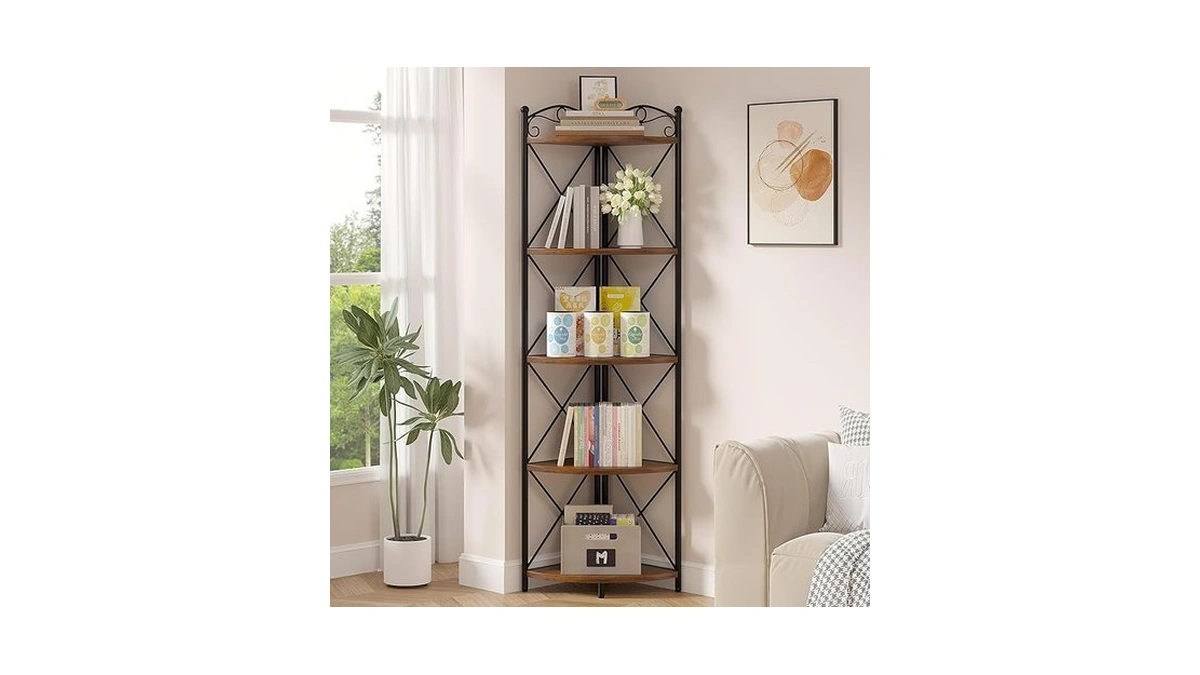 Vecelo 5 Tier Corner Shelf Stand, 55.2" Tall Corner Bookshelf,