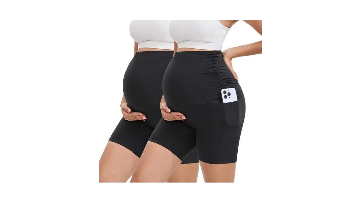 Fayefay Maternity Biker Shorts With Pockets, 6" Over The Belly