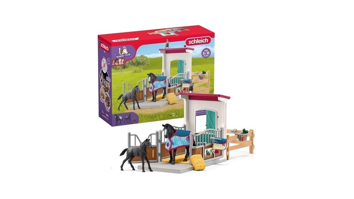 Schleich Horse Club - 34pc Stall Horse Toy Playset With