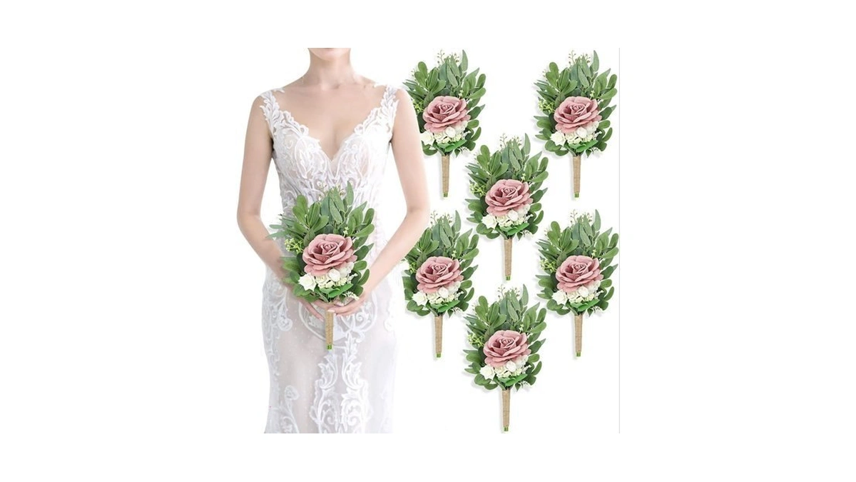Semononia 8 Inch Bridesmaid Bouquets Set Of 6 - Artificial
