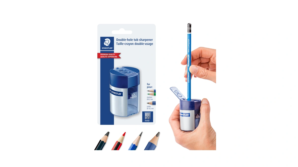 Staedtler Double-hole Tub Pencil Sharpener: Dual Size Manual Sharpener For