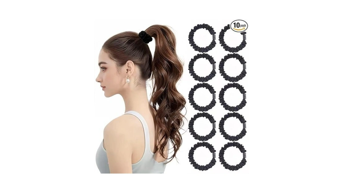 Nothstein 10 Pcs Black Small Satin Hair Ties No Damage