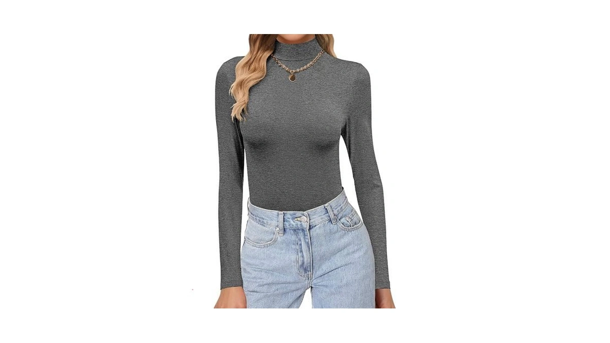 Ekouaer Women's Turtleneck Shirts Long Sleeve Soft Lightweight Fitted Mock