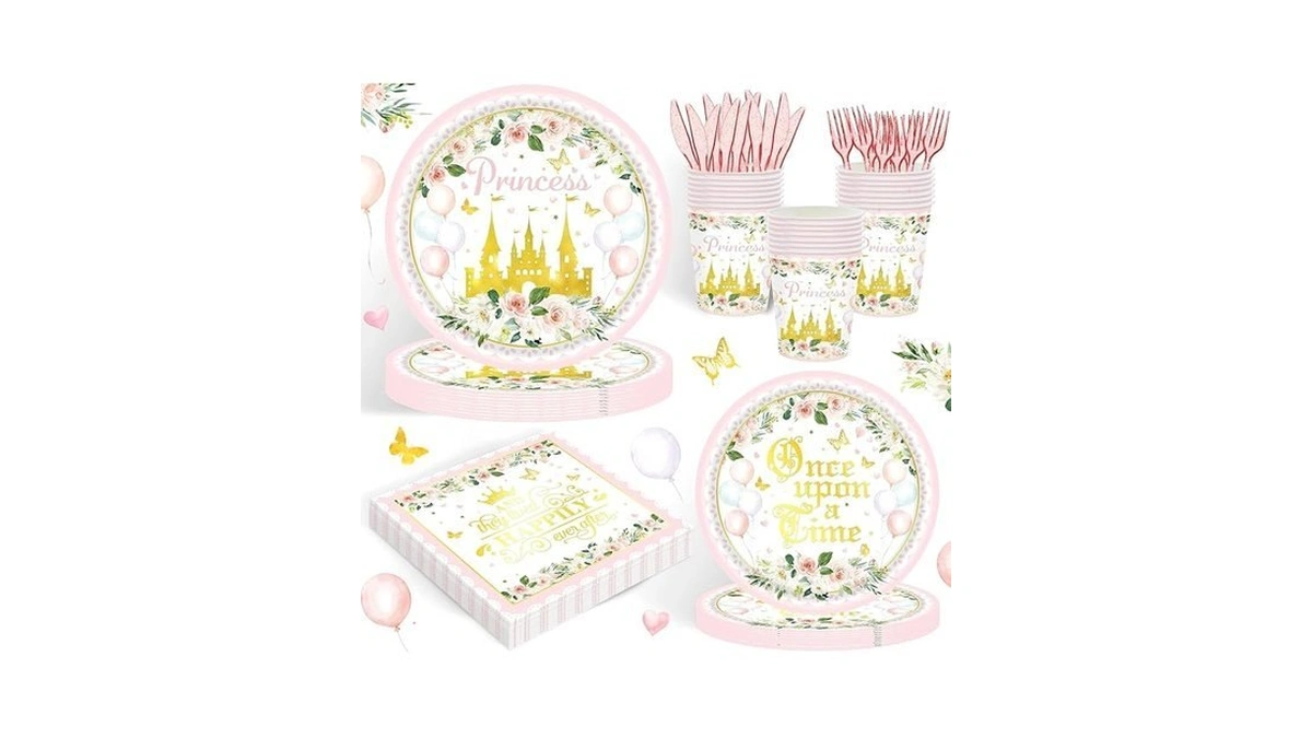 120pcs Princess Party Supplies For Girls Kids Baby Shower 1st
