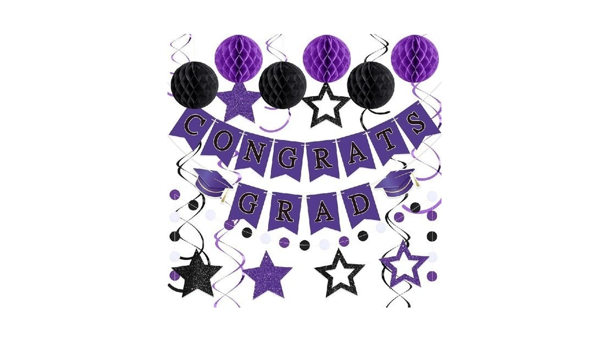 Seenelling Purple And Black Congrats Grad Banner 2026 Graduation Decorations