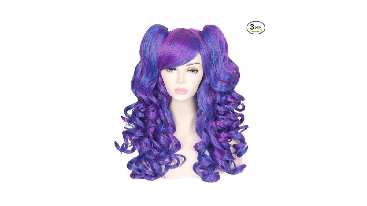 Colorground Long Curly Cosplay Wig With 2 Ponytails(dark Blue/dark Purple)