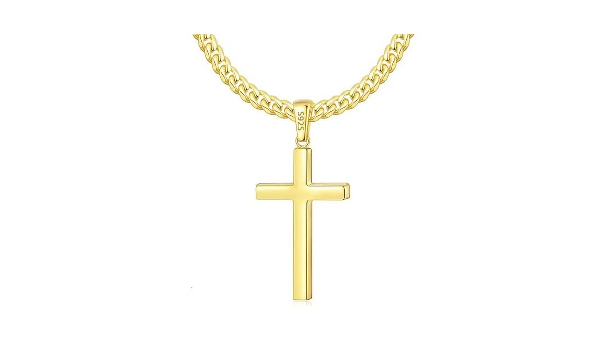 Eterjew 18k Plated Gold Cross Necklace For Men Women, Gold