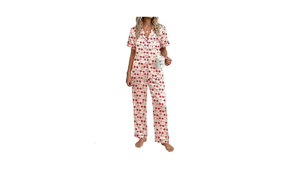 Ekouaer Womens Silky Satin Pajamas Set Short Sleeve Button Down