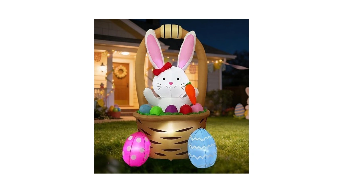 6ft Easter Outdoor Inflatable Decoration Bunny In Basket With Eggs