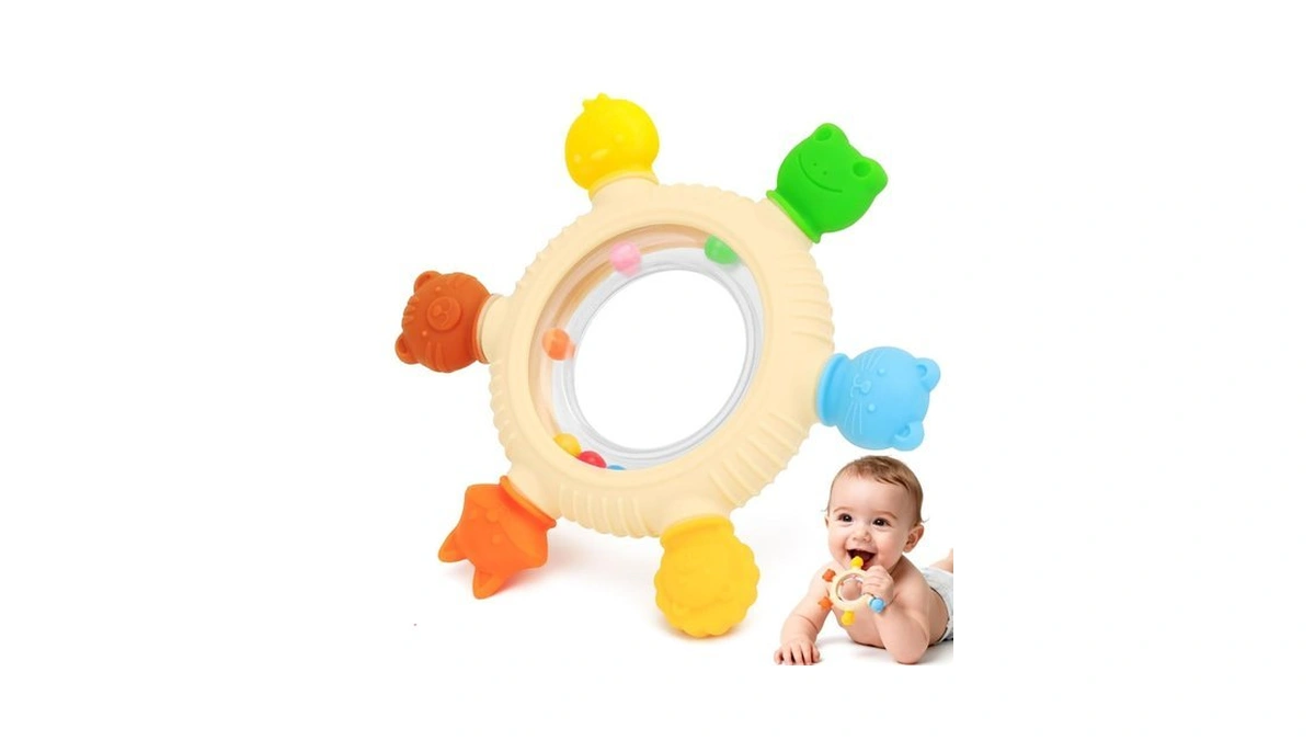 Baby Teething Rings Rattle Toys - Bpa-free Silicone Teether For