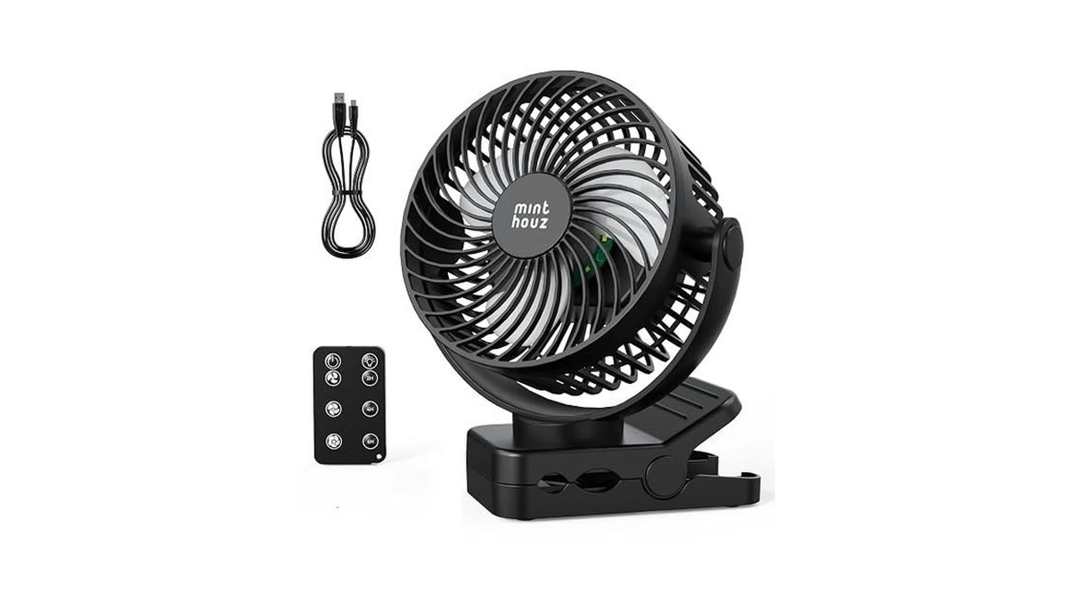 Minthouz Clip On Fan, 12000mah Desk Fans, 360° Rotation Rechargeable