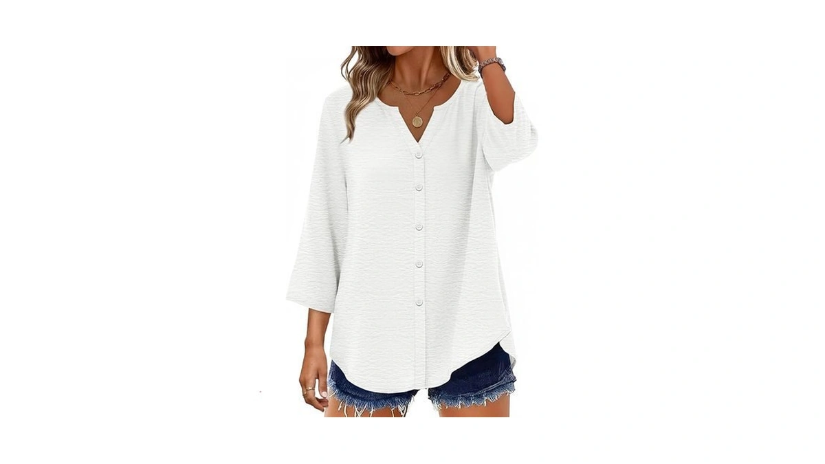 Ofeefan Shirts For Women Summer Tops 2026 Linen Shirts 3/4