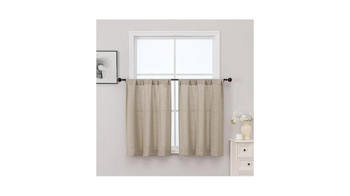 Owenie Linen Kitchen Curtains 36 Inch Length 2 Panels Set,