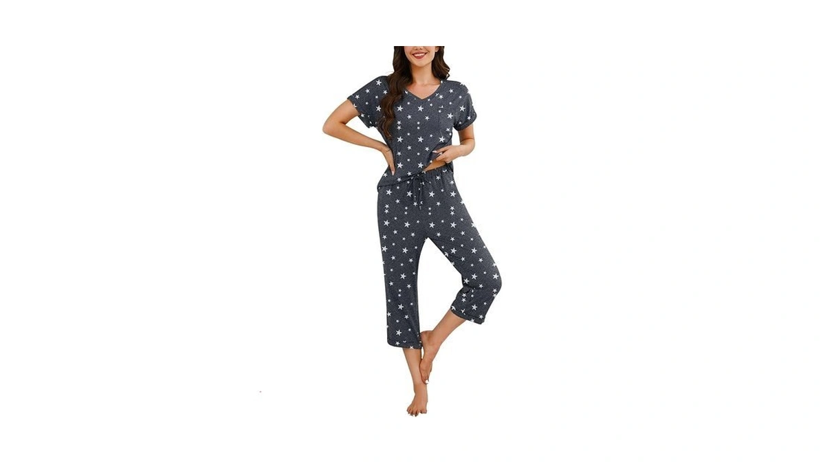 Marvmys Women's 2 Piece Capri Pajama Set Summer Short Sleeve
