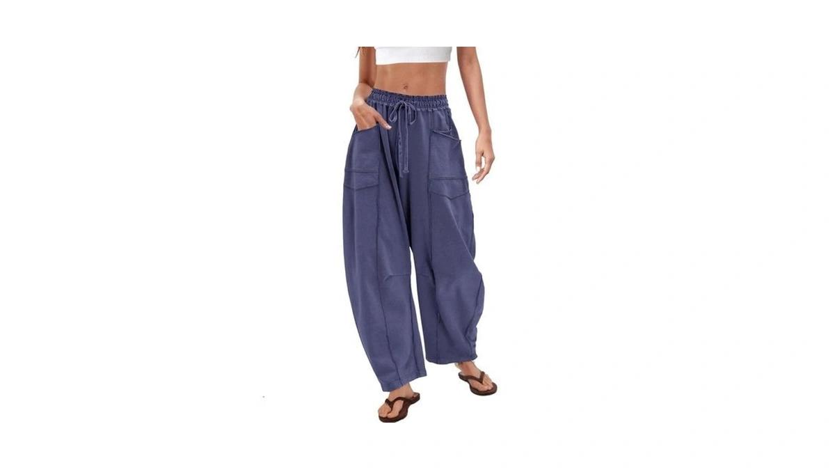 Changeown Barrel Pants For Women, Wide Leg Baggy Sweatpants Drawstring
