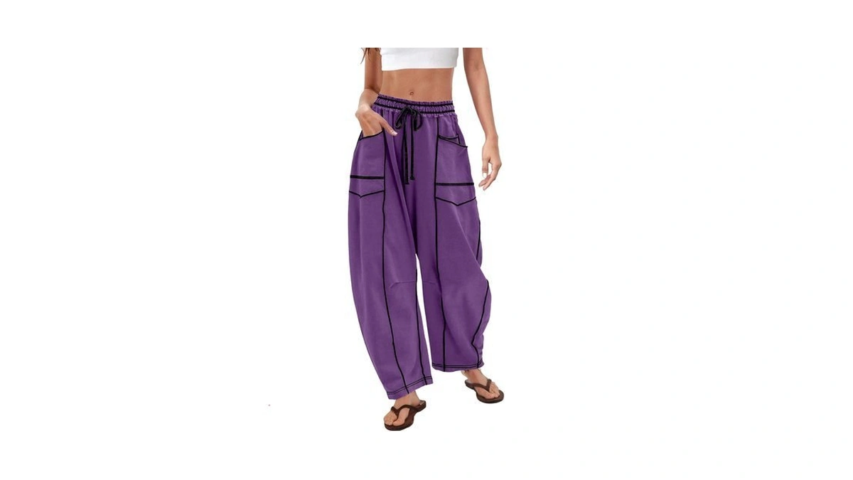 Changeown Barrel Pants For Women, Wide Leg Baggy Sweatpants Drawstring