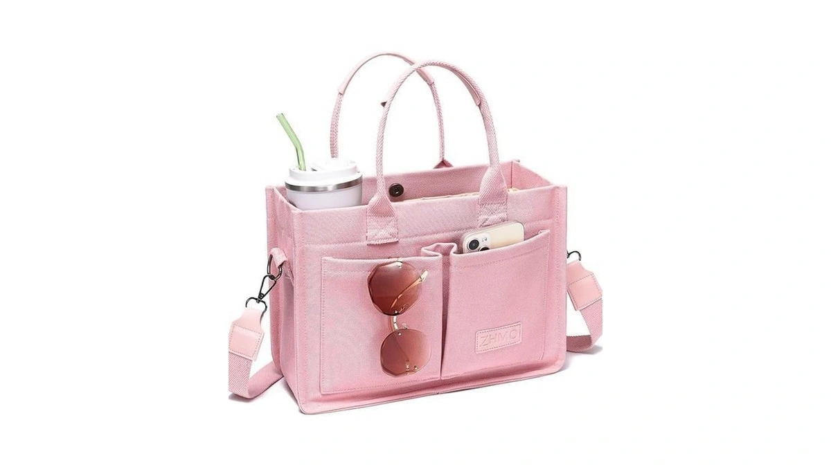 Zhmo Canvas Tote Bag For Women With Compartments And Pockets,pink