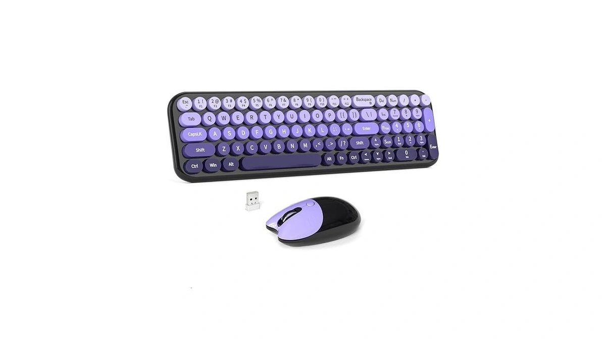 Wireless Keyboard And Mouse Combo, Mowux Compact Typewriter Retro Round